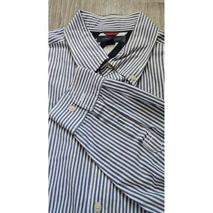 Tommy Hilfiger Men's Long Sleeve Blue‎ And White Striped XL Shirt 100% Cotton